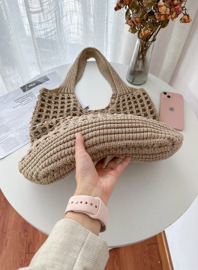 ENBEI Women's Foldable Beach Tote, Washable Lightweight Beach Bag, Large Handmade Eco-Friendly Knit Shoulder Purse for Travel/Shopping/Gifts, Durable Handwoven Reusable Grocery Bag - Image 3